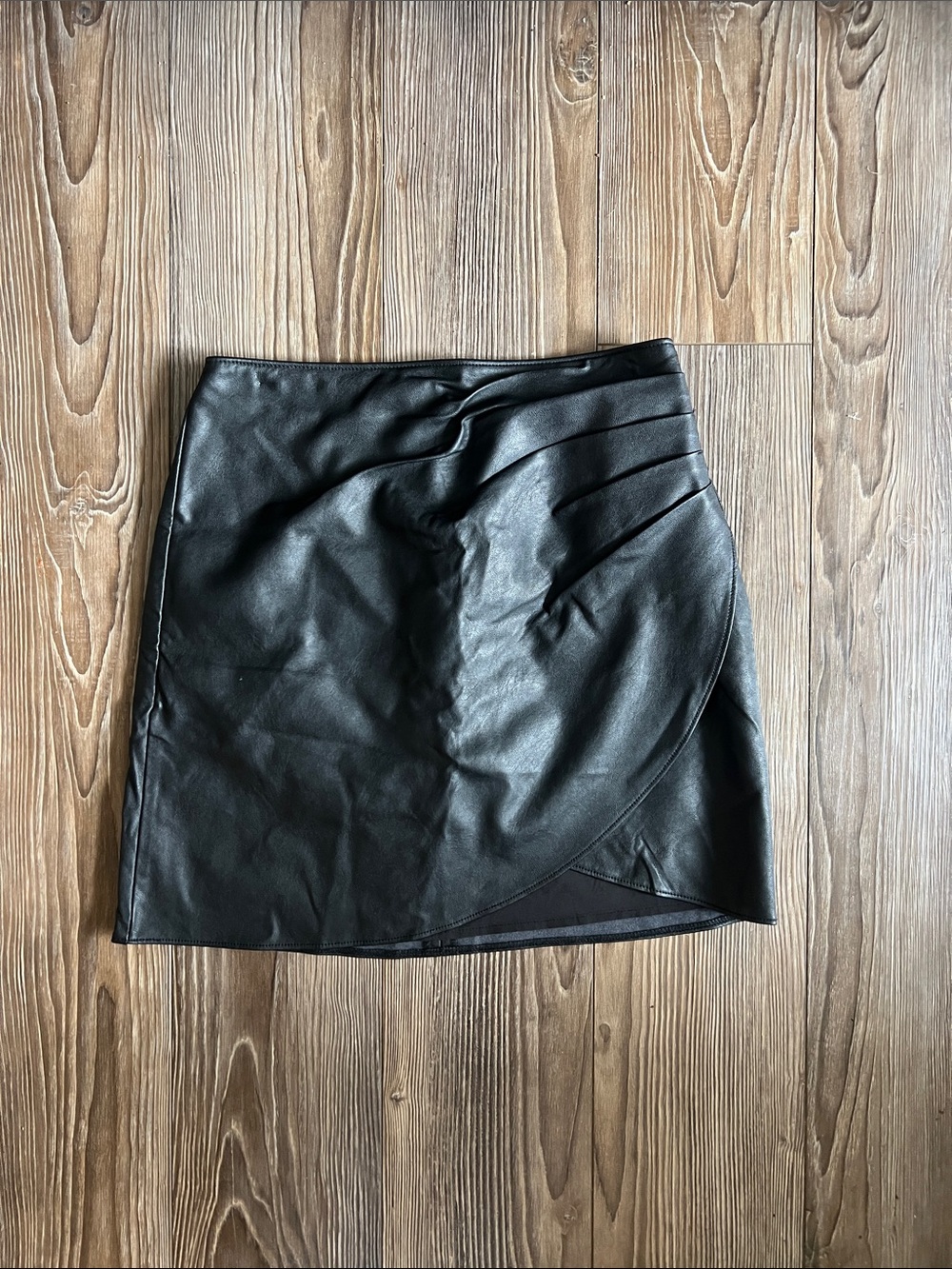 Abercrombie & Fitch Black Faux Leather Wrap Mini Skirt